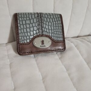 Fossil Gray and Brown Croc-Texture Leather Wallet